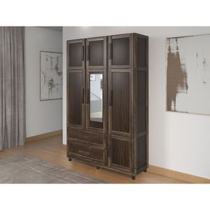 Guarda-roupa Solteiro Com Espelho 7 Portas 2 Gavetas Fortaleza Imbuia Natural