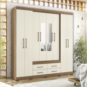 Guarda-roupa Casal 8 Portas 4 Gavetas Com Pés E Espelhos Nápoles Jatobá/areia