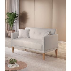 Poltrona Helena 2 Lugares Base Fixa Em Madeira Due Decor Bege
