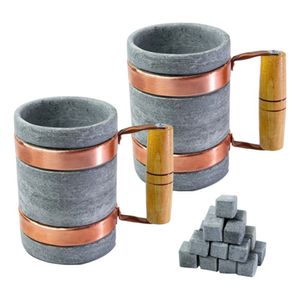 Kit 2 Canecas Alça De Cobre Pedra Sabão 350 Ml