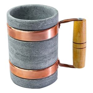 Caneca Pedra Sabão Com Alça De Cobre E Madeira 600 Ml