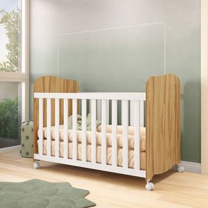 Berço Americano 100% Mdf Com Rodízios Mimo Branco Brilho-amêndoa