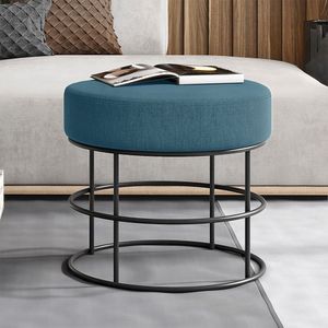 Puff Anunciação Revestimento Em Linho Mais Decor Preto/azul