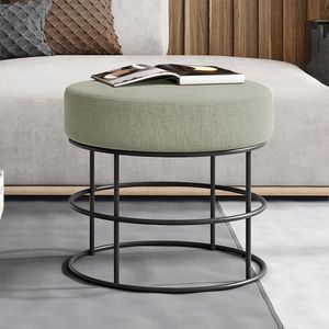 Puff Anunciação Revestimento Em Linho Mais Decor Preto/bege