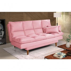 Sofá Cama Andorra 3 Lugares Império Reclinável Casal Pés Madeira Suede Rosa 200