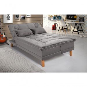 Sofá Cama Berlim 3 Lugares Império Reclinável Casal Pés Madeira Suede Cinza 380