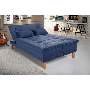 Sofá Cama Berlim 3 Lugares Império Reclinável Casal Pés Madeira Suede Azul Marinho 375