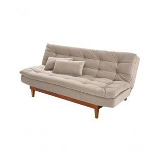Sofá Cama Dubai 3 Lugares Império Reclinável Casal Pés Madeira Espuma Especial D33 Madero Areia 376