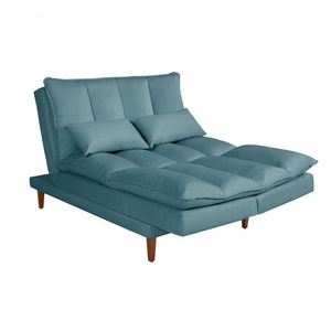 Sofá Cama Vancouver 3 Lugares Império Reclinável Casal Pés Madeira Suede Azul Turquesa 362