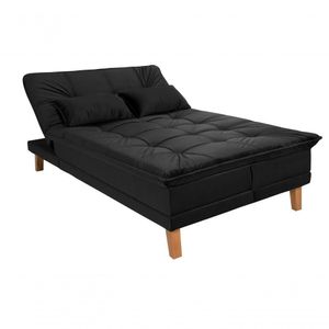 Sofá Cama Berlim 3 Lugares Império Reclinável Casal Pés Madeira Com Banqueta Suede Preto 381