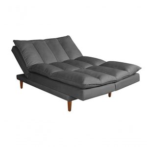 Sofá Cama Vancouver 3 Lugares Império Reclinável Casal Pés Madeira Suede Cinza 380