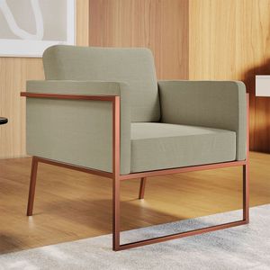 Poltrona Em Linho M04 Estrutura Em Ferro Mais Decor Cobre/bege