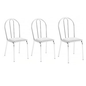 Kit 3 Cadeiras Lisboa Cromada Para Cozinha Ou área Gourmet-assento Sintético Branco