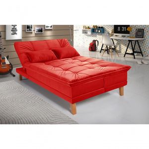 Sofá Cama Berlim 3 Lugares Império Reclinável Pés Madeira Com Banqueta Espuma D33 Suede Vermelho 373
