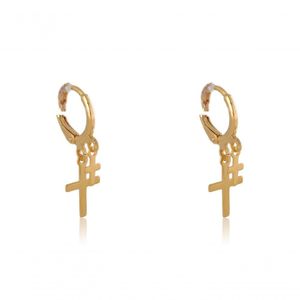 Argolinha Pequena Dupla Cruz Folheado Em Ouro 18k [f027]