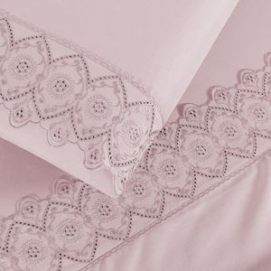 Jogo Cama Solteiro Cherry Bordado Inglês 3 Pçs Rosa