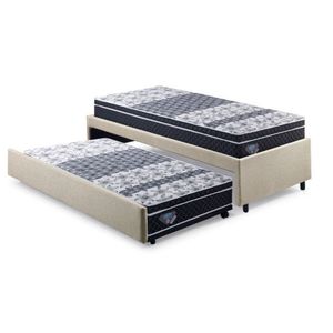 Bicama Box Solteirão 96x203 Cm Linho Com Dois Colchões Gran Sleep Molas Verticoil Ecoflex Bege-preto