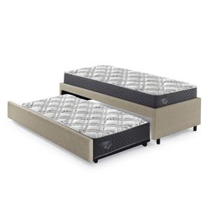 Bicama Box Solteirão 96x203 Cm Courino Com Dois Colchões Adapto Molas Ensacadas Ecoflex Bege-cinza