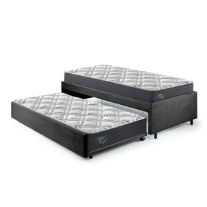 Bicama Box Solteirão 96x203 Cm Suede Com Dois Colchões Adapto Molas Ensacadas Ecoflex Preto-cinza
