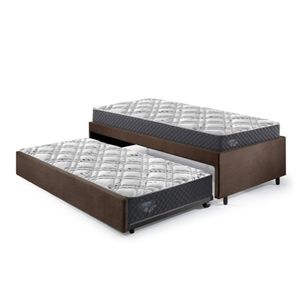 Bicama Box Solteirão 96x203 Cm Suede Com Dois Colchões Adapto Molas Ensacadas Ecoflex Marrom-cinza