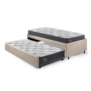 Bicama Box Solteirão 96x203 Cm Suede Com Dois Colchões Adapto Molas Ensacadas Ecoflex Bege-cinza