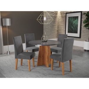 Conjunto Mesa De Jantar Redonda Spirit Com 4 Cadeiras Mel-cinza Brilho-grafite