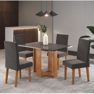 Conjunto De Jantar Mesa Retangular Romantic Com 4 Cadeiras Venus Mel-cinza Brilho-grafite