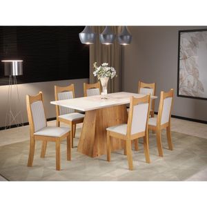 Mesa De Jantar Vanda Retangular Com 6 Cadeiras Dalas Mel-blonde-marfim