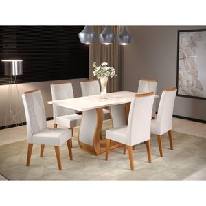 Mesa De Jantar Retangular Vitalic Com 6 Cadeiras Vegas Mel-blonde-marfim