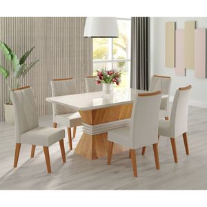 Mesa De Jantar Retangular Jana Com 6 Cadeiras Vegas Mel-marfim-off White