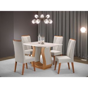 Mesa De Jantar Retangular Nubia Com 4 Cadeiras Vegas Mel-blonde-marfim