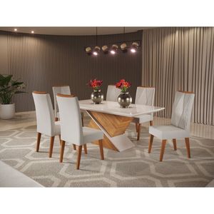 Mesa De Jantar Retangular Encantare Com 6 Cadeiras Vegas Mel-marfim-off White