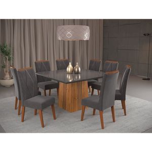 Mesa De Jantar Quadrada Monza Com 8 Cadeiras Mel-grafite
