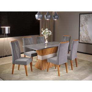 Mesa De Jantar Retangular Empatic Com 6 Cadeiras Vegas Mel-cinza Brilho-grafite