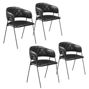 Conjunto 4 Cadeiras Veneza No Couro Preto E Metal Preto