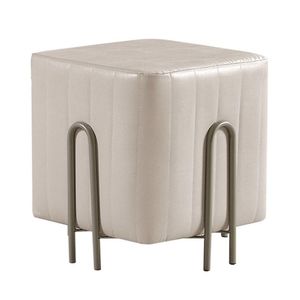 Puff Realeza Decorativo Com Couro Pérola E Pés Champanhe