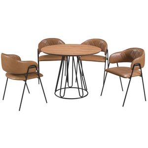 Conjunto Sala De Jantar Rubi Cinamono Com 4 Cadeiras Veneza No Couro Caramelo