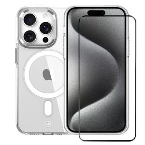 Kit Capa Magsafe Crystal Armor E Pelicula Coverage 5d Pro Preta Para Iphone 15 Pro - Gshield