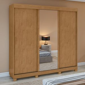 Guarda-roupa 3 Portas 3 Gavetas Saion Plus 1 Porta Glass Com Pés Amêndoa Clean-off White-amêndoa Clean