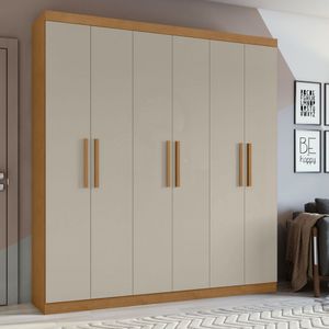 Guarda-roupa Casal 6 Portas 3 Gavetas Jazz Amêndoa Clean-off White