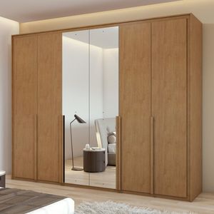 Guarda-roupa 6 Portas 6 Gavetas 100% Mdf Imperatore Com Espelho Amêndoa Clean