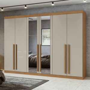 Guarda-roupa 6 Portas 4 Gavetas Bertha Com Espelho Amêndoa Clean-off White