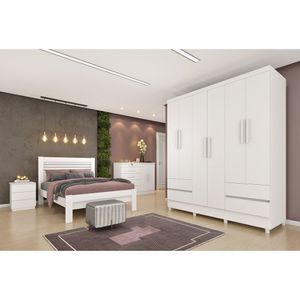Guarda- Roupa Casal 6 Portas 4 Gavetas Com 8 Pés Oregon Neve