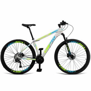 Bicicleta Aro 29 18v Absolute Hidráulica Trava E K7 - Branco-verde E Azul - 15" Branco-verde E Azul