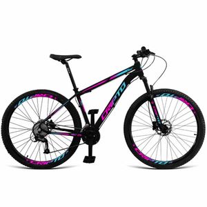 Bicicleta Aro 29 Cripto 27v Fr. Hidraulico Trava-k7 - Preto-azul E Rosa - 21" Preto-azul E Rosa