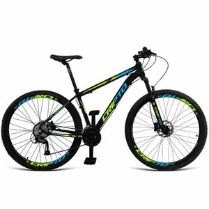 Bicicleta Aro 29 Cripto 24 Marchas E Freios A Disco - Preto-verde E Azul - 15" Preto-verde E Azul
