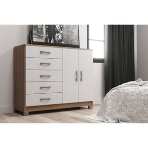 Cômoda Com Pés 2 Portas 5 Gavetas Em Mdp Branco/demolição