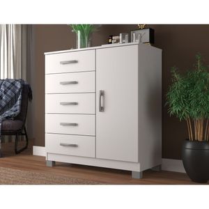 Cômoda Sapateira 1 Porta 5 Gavetas Zurique Evidência Móveis Com Pés Branco