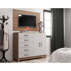 Cômoda Sapateira 2 Portas 5 Gavetas Com Pés + Painel Para Tv Até 55 Polegadas Branco-demolição
