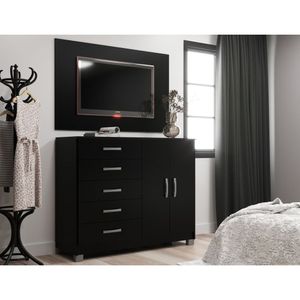 Cômoda Sapateira 2 Portas 5 Gavetas Com Pés + Painel Para Tv Até 55 Polegadas Branco